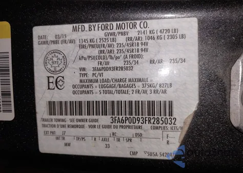 2015 Ford Fusion Titanium z USA, uszkodzony, nr VIN 3FA6P0D93FR285032